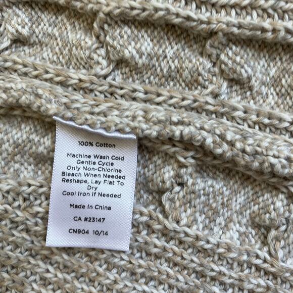 Talbots Sz XL Petite Oatmeal Marled Chunky Cable Knit Open Front Cardigan Cotton - Picture 12 of 16
